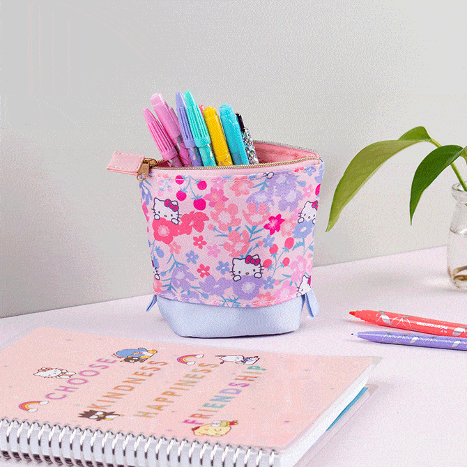 Sanrio Hello Kitty Pink Floral Pen Pencil School Zipper Case for 3 Ring Binder 