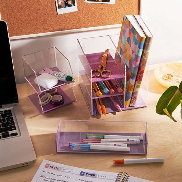 Acrylic Office Desk Organizer with Drawer, 9 Compartments, All in One  Office Supplies and Cool Desk Accessories Organizer, Enhance Your Office  Decor
