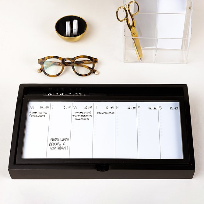 Black Weekly Desktop Whiteboard with Storage Erin Condren