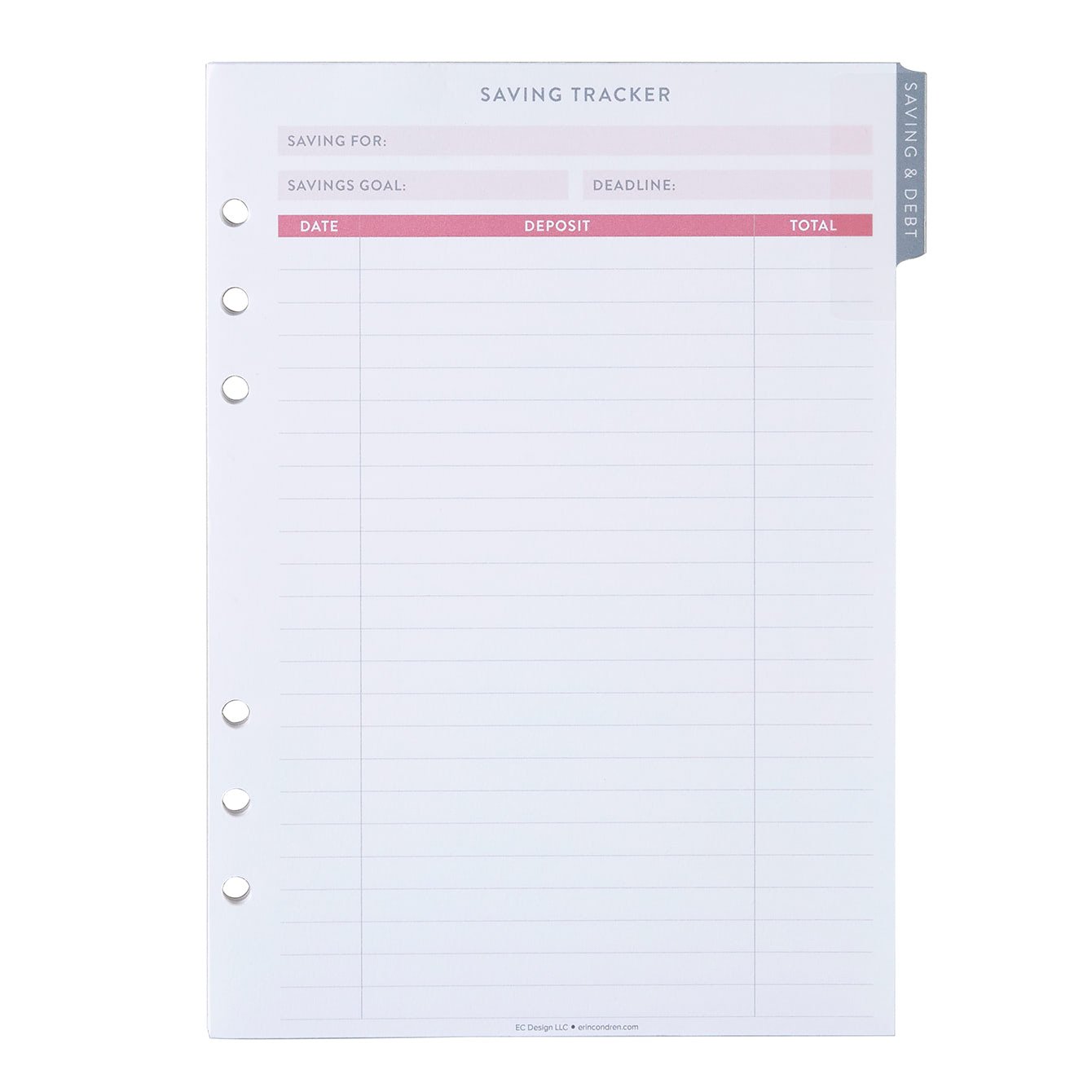 Savings and Debt Tracking A5 Ring Agenda Inserts | Erin Condren