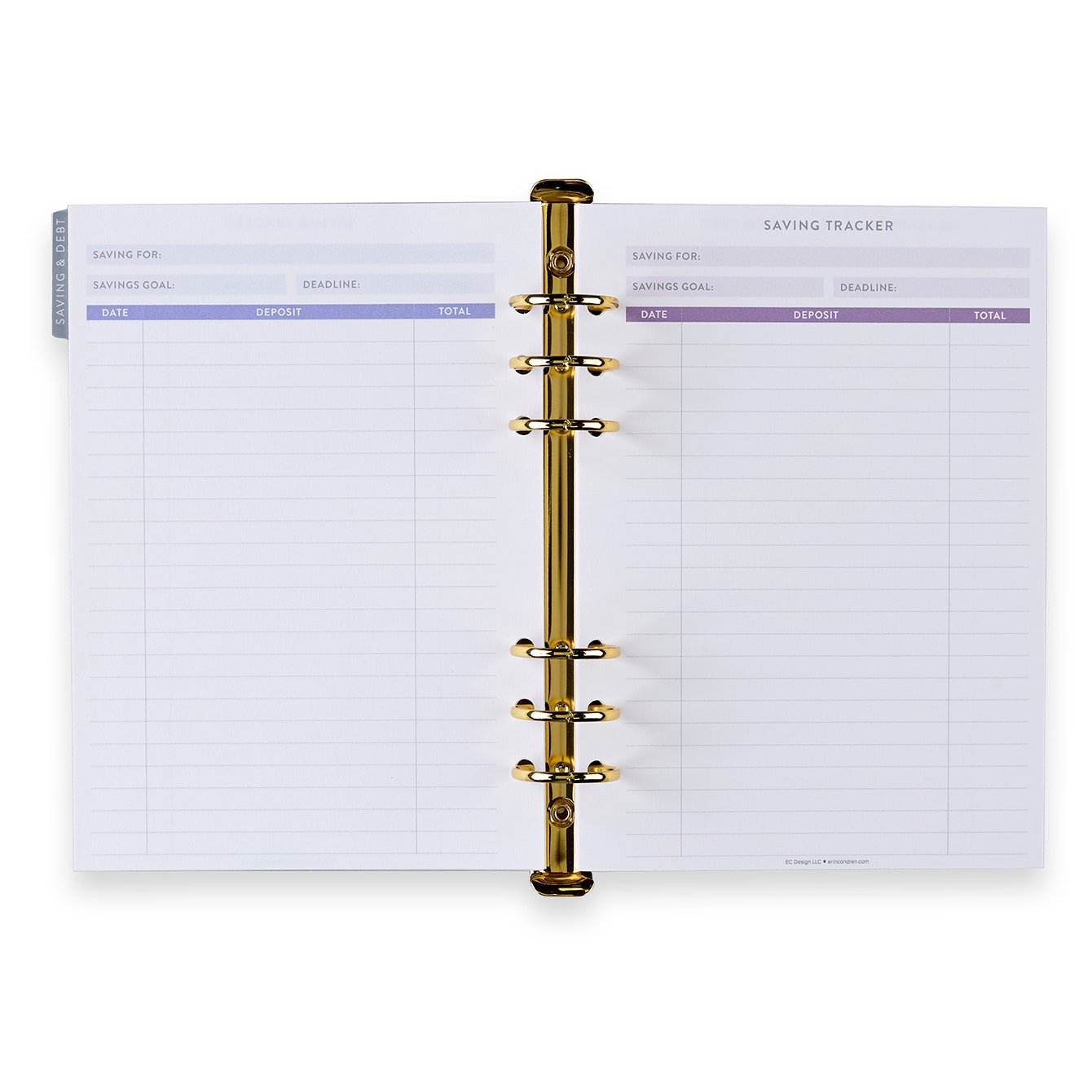 Savings and Debt Tracking A5 Ring Agenda Inserts Erin Condren