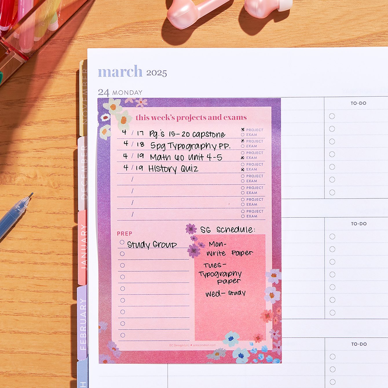 Weekly Projects and Exams Sticky Notes | Erin Condren