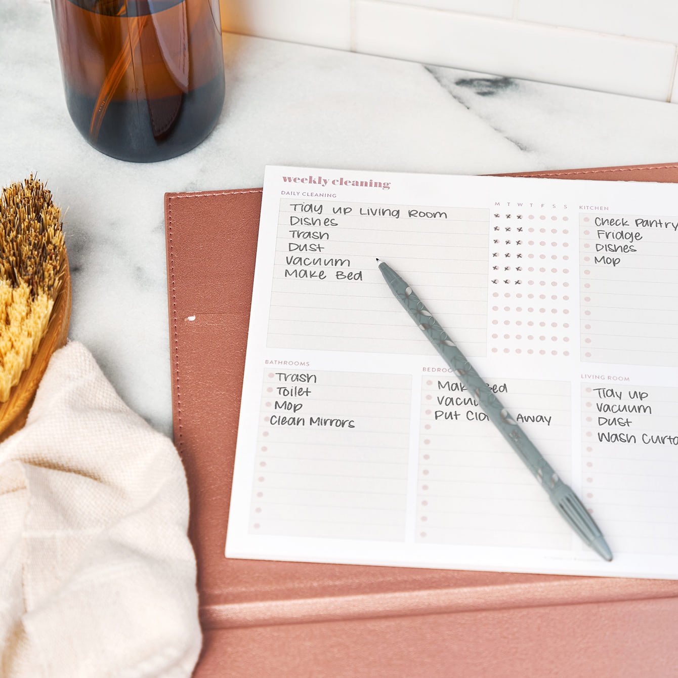 Vegan Leather Stand Up Padfolio Refill Weekly Cleaning Notepad Erin