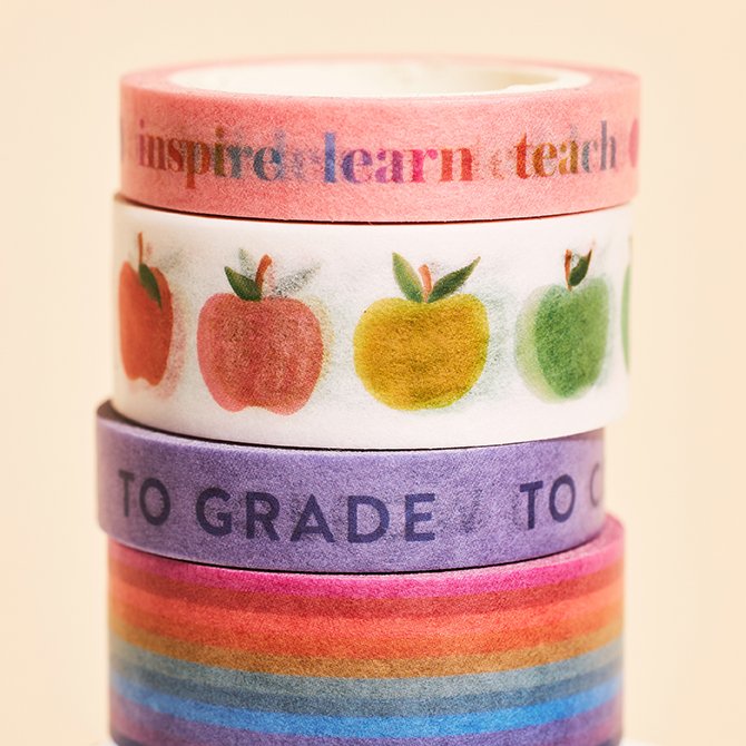 Rainbow Apples Teacher Washi Tape 4-Pack