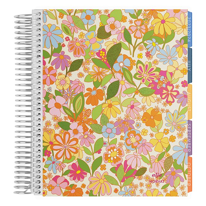 Vertical Planner 2024 7x9 12 Month Planner Personalized Planner VERTICAL  LAYOUT Weekly Calendar Agenda Bright Florals Colorful 