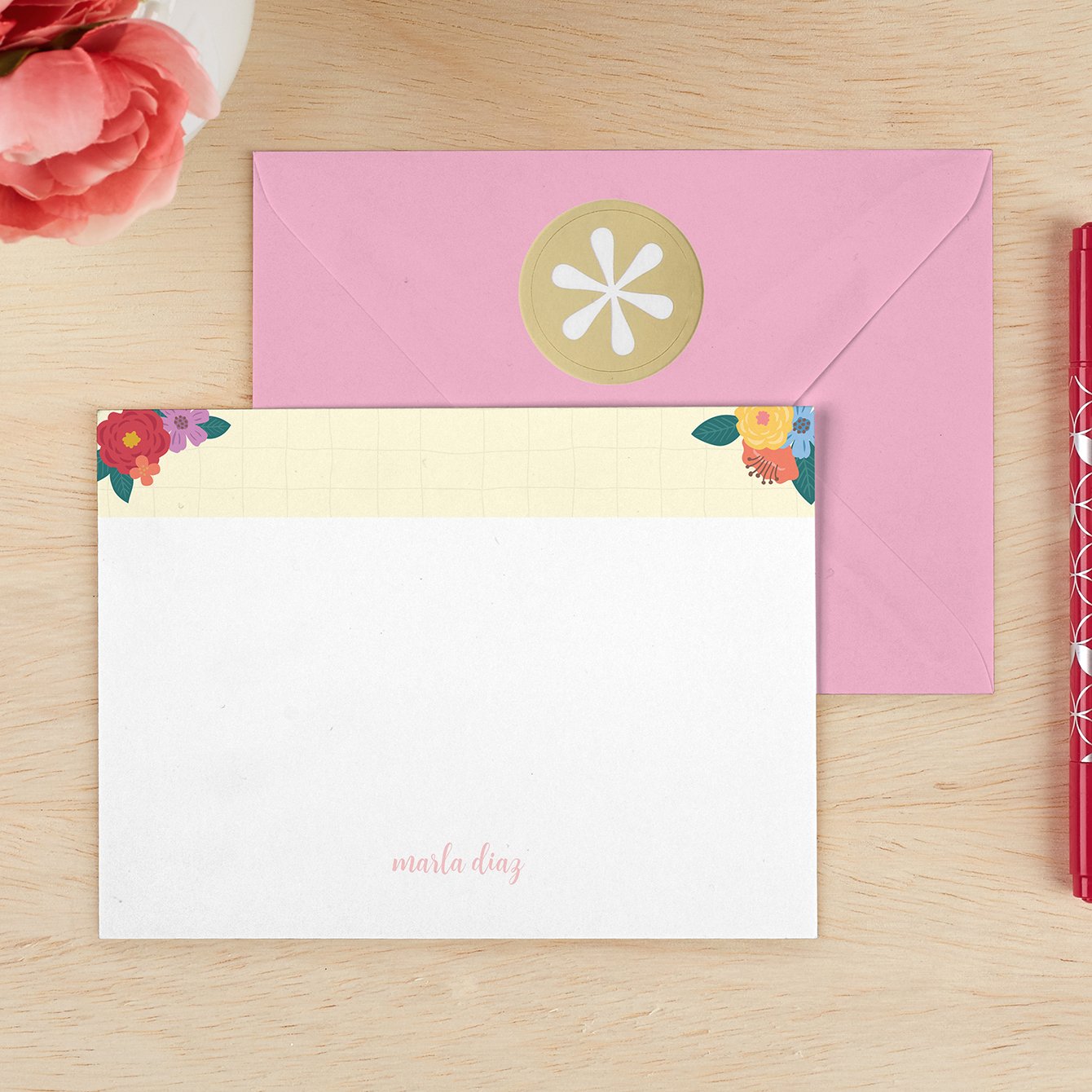 Hello Kitty Blushing Bouquet Personalized Stationery Erin Condren