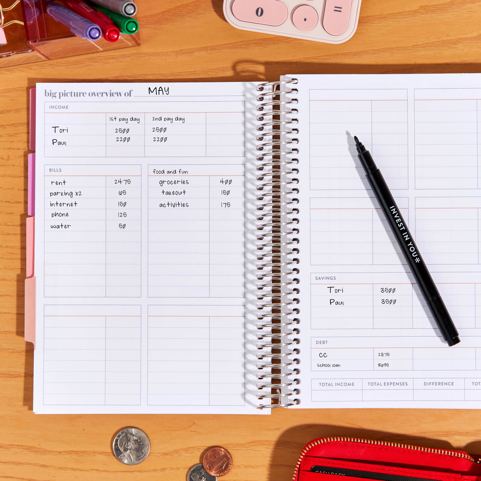 Aocii Budget Binder Planner A6 Anglais - Organisateur Argent Épargne Rouge