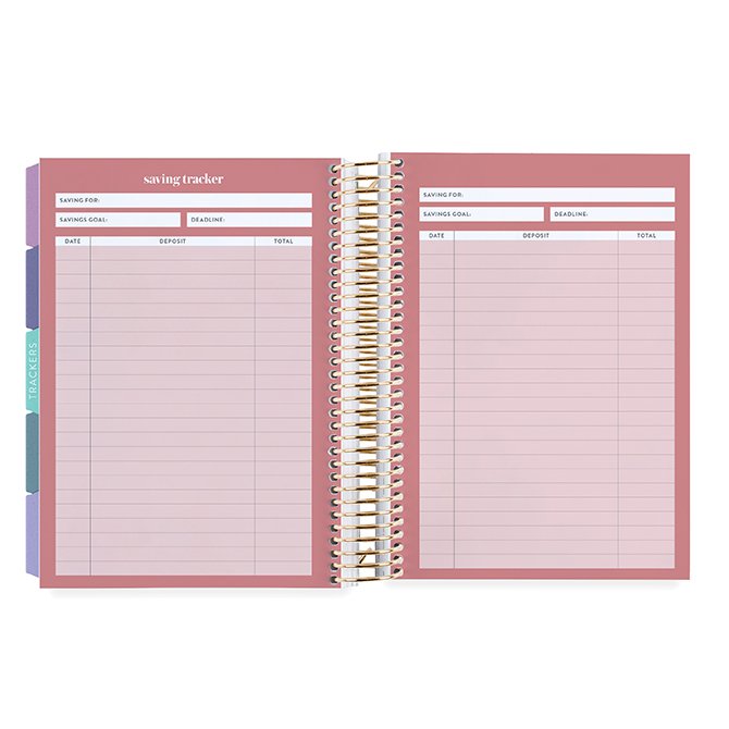 A5 Ring Agenda Budget Planner - Mid Century Circles. Savings & Debt Trackers, and Spending Summary pages. 13 Tabs. 160 Pages of Thick 80 lb. Mohawk