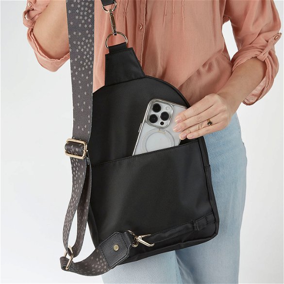 Elegant Black Sling Bag Buy Black Suede Finish Leather Sling Cross-Body Bag from  main image 4