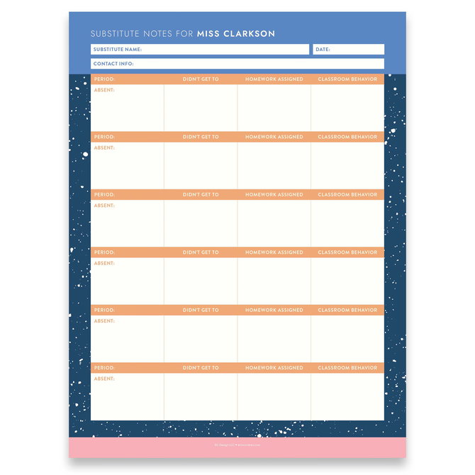 Secondary Substitute Teacher Notepad | Erin Condren
