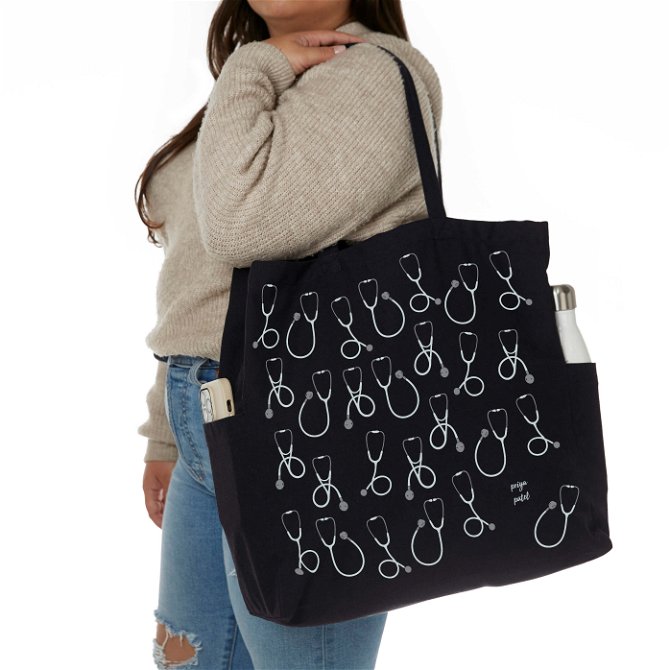 Stethoscopes Canvas Pocket Tote Bag Erin Condren