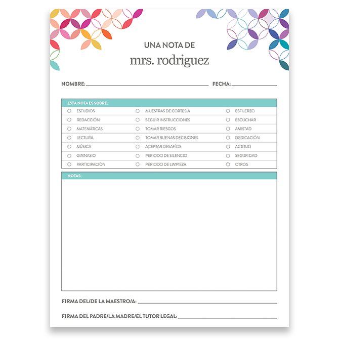 Spanish Note from the Teacher Notepad Erin Condren