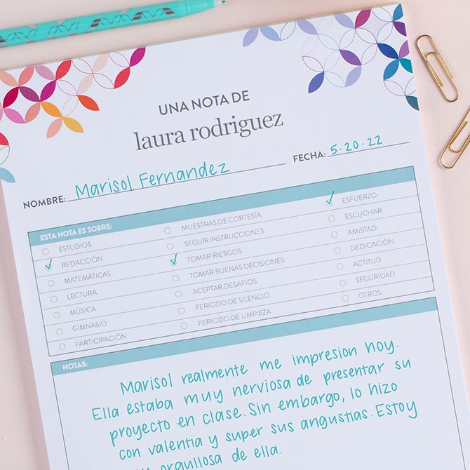 Spanish Note from the Teacher Notepad Erin Condren