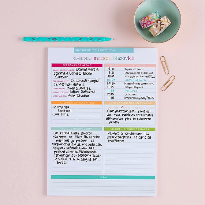 Spanish Substitute Teacher Notepad | Erin Condren