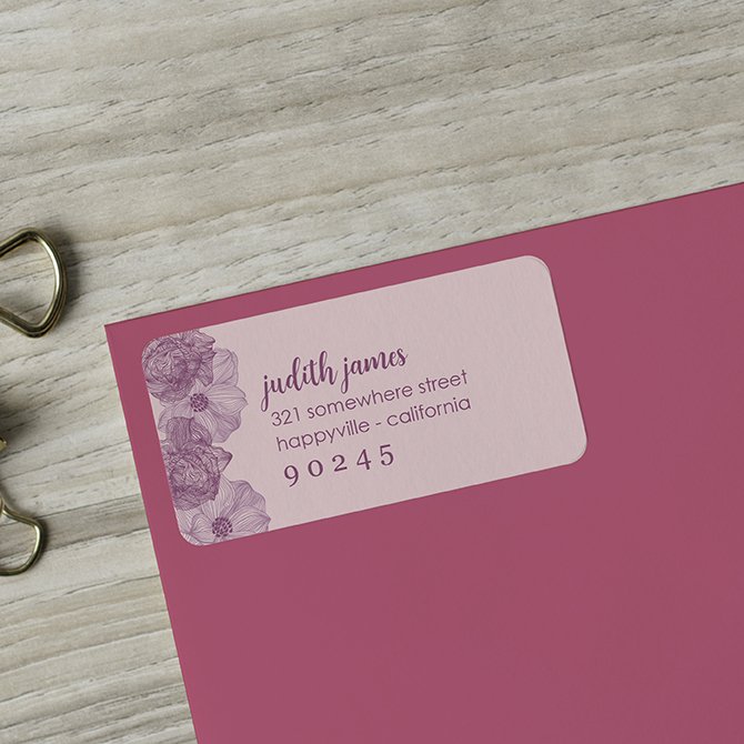 Pink Sketched Blooms Return Address Labels
