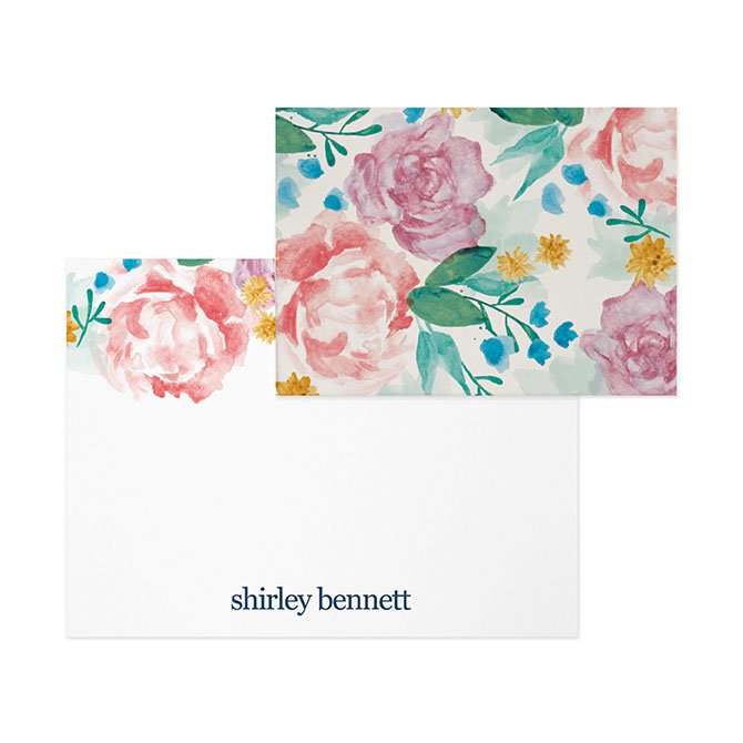 Personalized Folded Watercolor Floral Corner Stationery Set for
