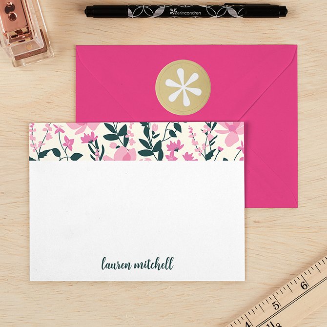 Personalized Floral Stationary with Envelopes, FOLDED NOTE CARDS, Floral  Personalized Stationery Set for Women, Pink Personalized Floral Note Cards