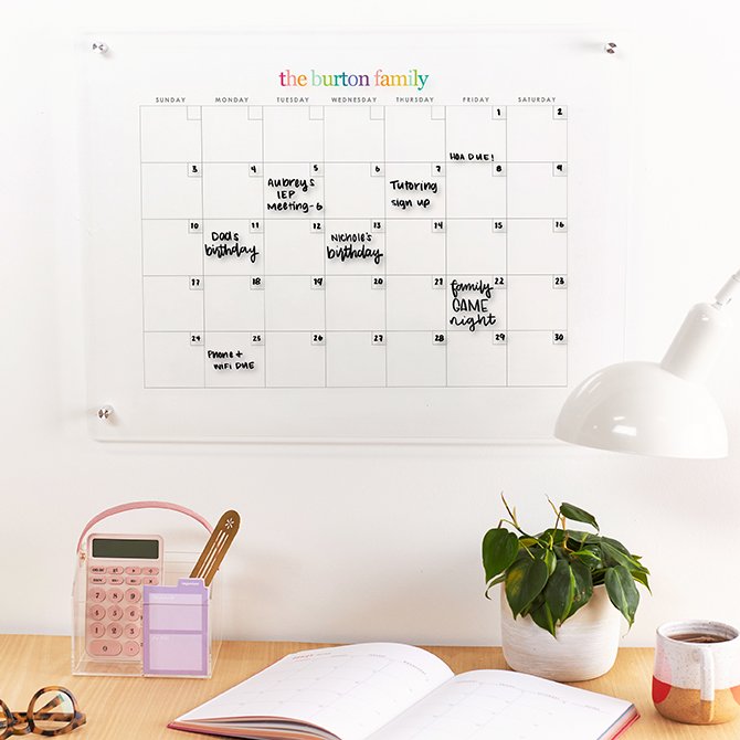 Acrylic Calendar with 6 Colorful Markers 12 x8 Hanging Monthly Planner