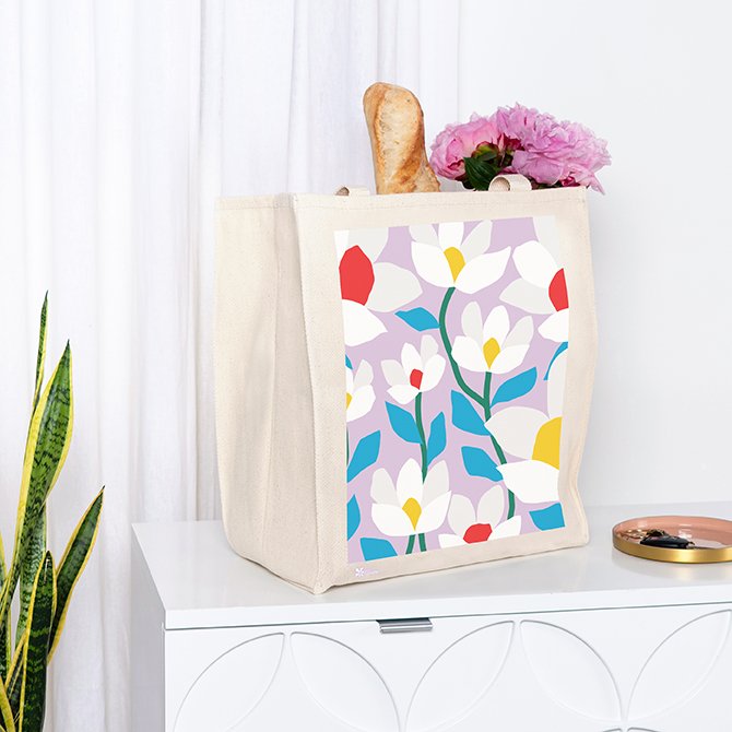 Alaska, Bear & Spring Flowers, Cruise Ship, Lantern Press Artwork canvas tote  bag