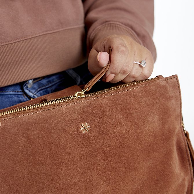 Camel Suede Crossbody Bag