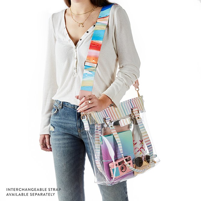 Watercolor Stripes Colorful Clear Crossbody Stadium Bag by Erin Condren