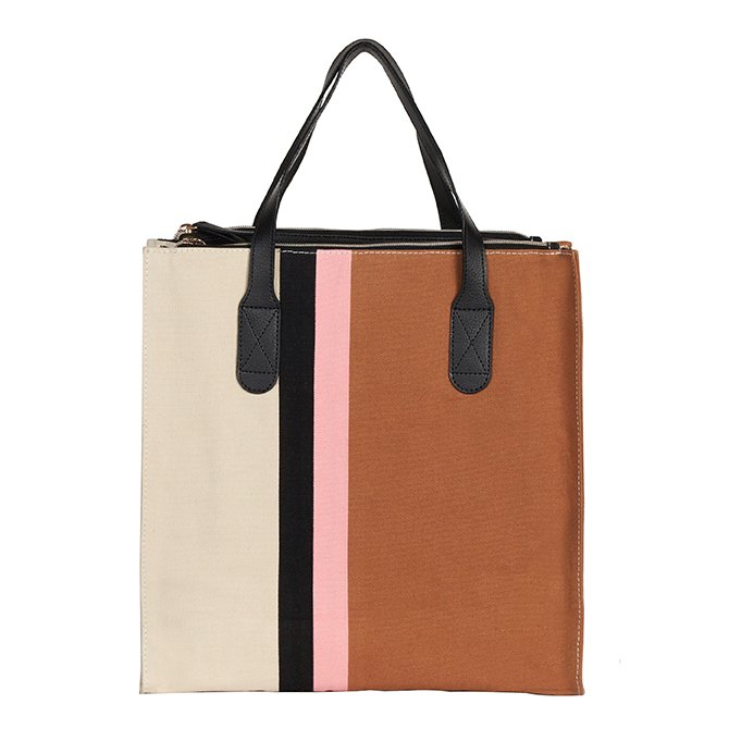 Color Block Peach and Camel Canvas Crossbody Tote Bag by Erin Condren