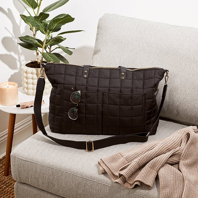 Black quilted weekender clearance bag