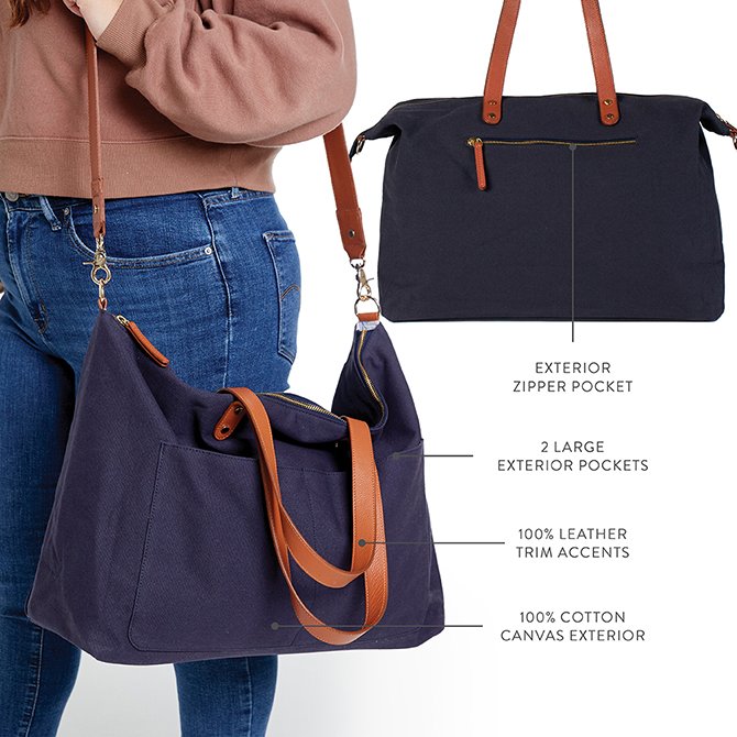 Blue Denim Shoulder Bag Weekend Tote Bag With Pockets Large 