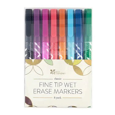 D7KF1GG Erin Condren Fine Tip Wet Erase Markers Set of 4 - Black, Magenta,  Kelly Green, Turquoise. Small Skinny Markers for