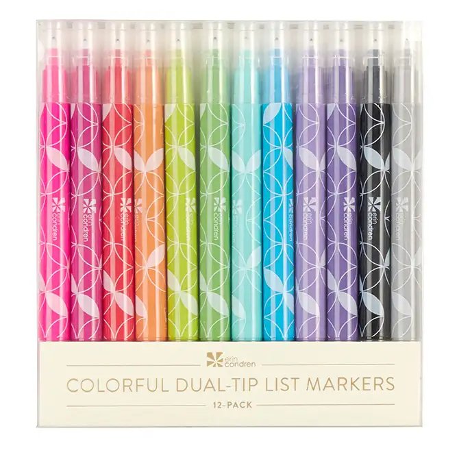 Erin Condren 6-Pack Dual-Tip Dot and Chisel Markers - Assorted Color Pack with Dot and Chisel Marker Sides - Create Perfect Dots for To-Do Lists and