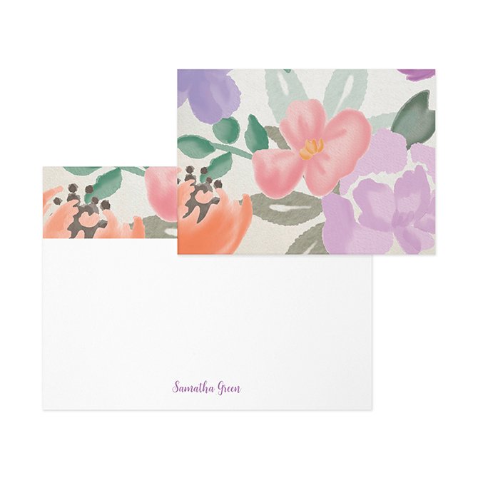 Personalized Floral Flat Note Cards with my watercolor print of three pink daisy flower blossoms Set of twelve cards wenvelopes.