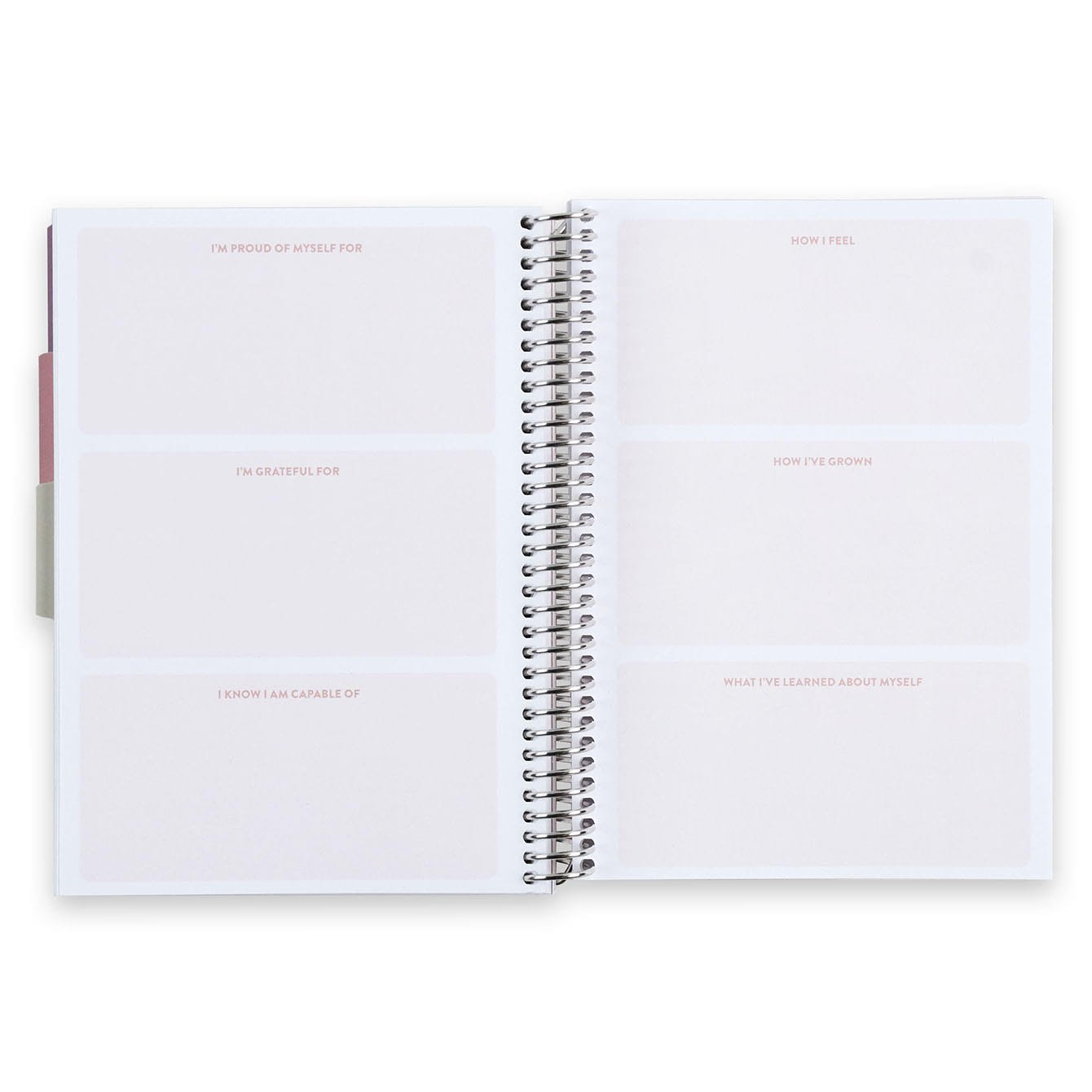 A5 Spiral - Bound Self Care Journal. Daily Self-Care Reflection Spreads.  Weekly, Monthly, and Quarterly Reflection. Monthly Self-Care Trackers. 3