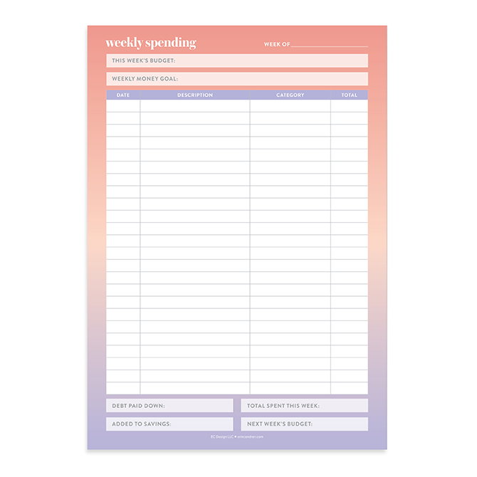 Weekly Budget Tracker Notepad 22