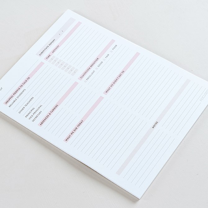 Eco Friendly Focused Substitute Teacher Notepad Erin Condren