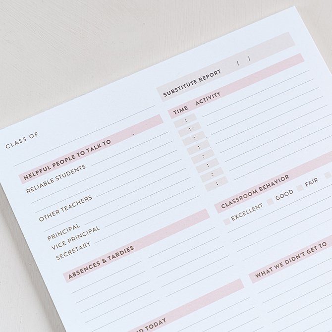 Eco Friendly Focused Substitute Teacher Notepad Erin Condren