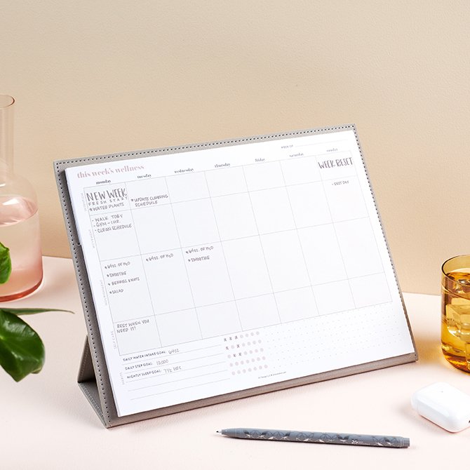 Vegan Leather Stand Up Padfolio Refill Weekly Wellness Notepad Erin